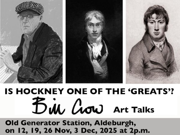 Hockney Talk poster featuring 3 image of Hockneys work