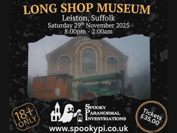 Long shop museum image with Spooky PI event information